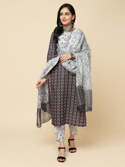 Rajwada Black Cotton Blend Printed Stitched Kurta Set For Women