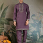 Rajwada Purple Viscose Silk Embroidered Stitched Kurta Set For Men