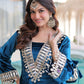 Rajwada Blue Velvet Solid Kurta Set For Women