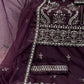 Rajwada Wine Organza Embroidered Semi-Sitched Kurta Set For Women