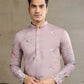 Rajwada Pink Viscose Silk Embroidered Stitched Kurta For Men