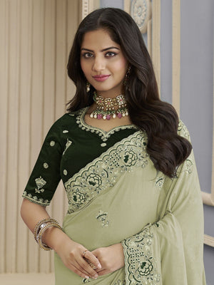 Rajwada Pista Georgette Embroidered Elegant Saree For Women