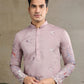 Rajwada Pink Viscose Silk Embroidered Stitched Kurta For Men