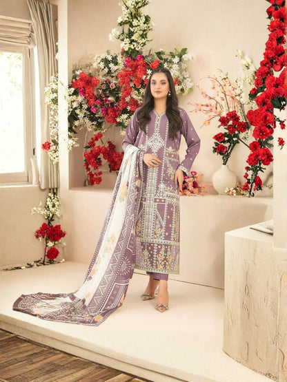 Rajwada Mauve Cotton Blend Embroidered Semi Stitched Kurta Set For Women