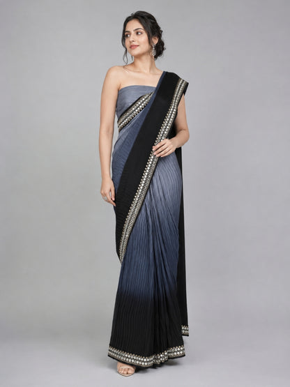 Grey Silk Blend Embellished Saree