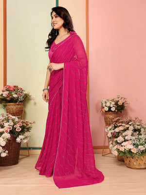 Rajwada Pink Georgette Embellished Saree For Women
