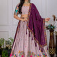Rajwada Lavender Silk Blend Embroidered Semi-Stitched lehenga For Women