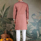 Rajwada Blush Pink Viscose Silk Embroidered Stitched Kurta For Men