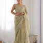 Rajwada Light Green Net Sequins Embroidered Saree With Unstitched Blouse For Women
