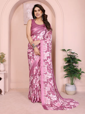 Rajwada Pink Georgette Floral Print Saree For Women