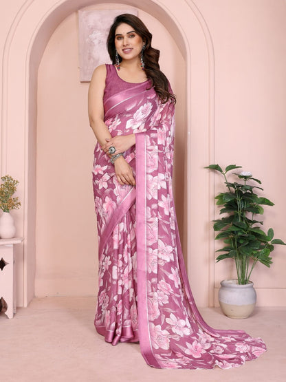 Rajwada Pink Georgette Floral Print Saree For Women