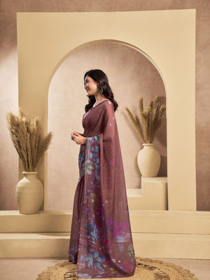 Rajwada Dusty mauve Cotton Linen Zari Work Saree For Women