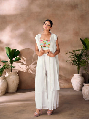 Rajwada White Georgette Embellished Stitched Co-Ord Set For Women