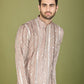 Rajwada Mauve Viscose Rayon Embroidered Stitched Kurta For Men