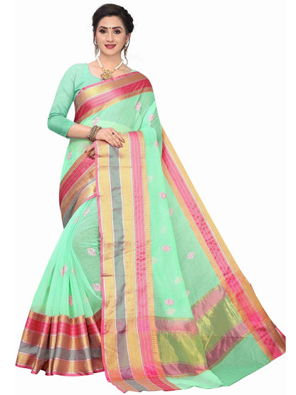Rajwada Light Green Silk Blend Embellished Saree For Women