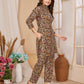 Rajwada Brown Rayon Floral Printed Semi-Stitched Co-Ord Set For Women