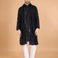 Rajwada Black Viscose Silk Sequins Stitched Kurta For Men