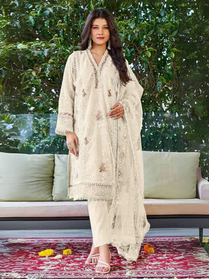 Rajwada White Organza Embroidered Semi Stitched Kurta Set For Women