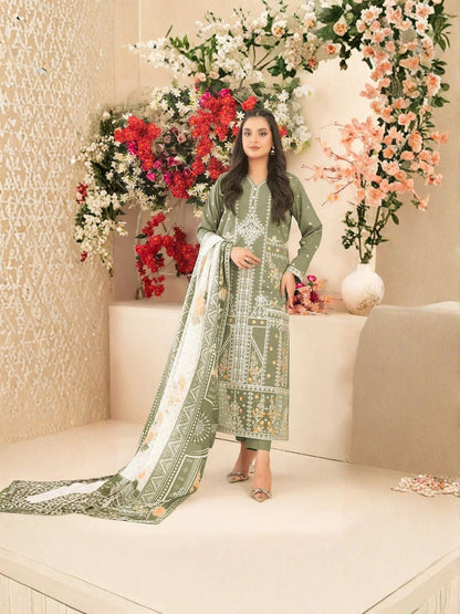 Rajwada Green Cotton Blend Embroidered Semi Stitched Kurta Set For Women