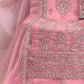 Rajwada Pink Organza Embroidered Semi-Sitched Kurta Set For Women