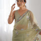 Rajwada Light Green Net Sequins Embroidered Saree With Unstitched Blouse For Women