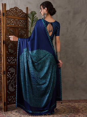 Rajwada Blue Silk Blend Printed Elegant Saree For Women