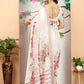 Rajwada Off White Cotton Linen Solid Printed Saree For Women