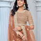 Rajwada Light Brown Net Embroidered Semi-Stitched lehenga For Women