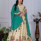 Rajwada Beige And Blue Silk Blend Embroidered Semi-Stitched lehenga For Women