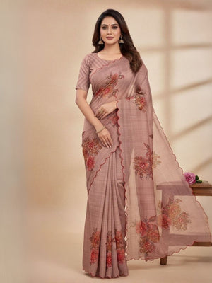 Rajwada Mauve Organza Solid Printed Saree For Women