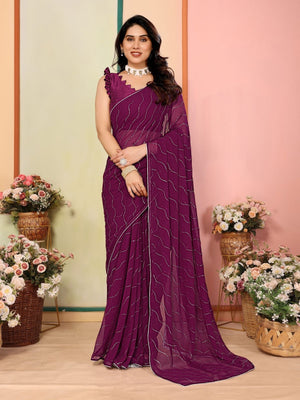 Rajwada Purple Georgette Embellished Saree For Women