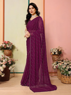 Rajwada Purple Georgette Embellished Saree For Women