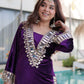 Rajwada Purple Velvet Solid Kurta Set For Women