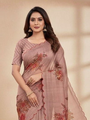 Rajwada Mauve Organza Solid Printed Saree For Women