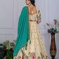 Rajwada Beige And Blue Silk Blend Embroidered Semi-Stitched lehenga For Women
