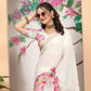 Rajwada Off White Cotton Linen Solid Printed Saree For Women