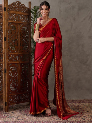Rajwada Red Silk Blend Printed Elegant Saree For Women