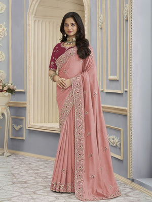 Rajwada Pink Georgette Embroidered Elegant Saree For Women