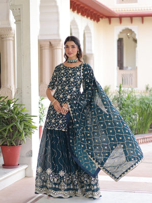 Rajwada Teal Green Georgette Embroidered Kurta Set For Women