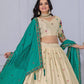 Rajwada Beige And Blue Silk Blend Embroidered Semi-Stitched lehenga For Women