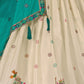 Rajwada Beige And Blue Silk Blend Embroidered Semi-Stitched lehenga For Women