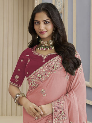 Rajwada Pink Georgette Embroidered Elegant Saree For Women