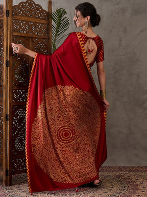 Rajwada Red Silk Blend Printed Elegant Saree For Women