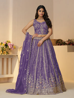 Rajwada Purple Jimmy Choo Embroidered Semi-Stitched Lehenga For Women