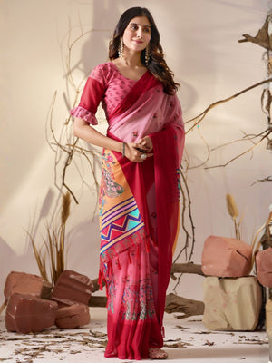 Rajwada Pink Georgette Printed Saree For Women