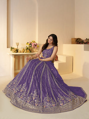Rajwada Purple Jimmy Choo Embroidered Semi-Stitched Lehenga For Women