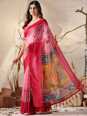 Rajwada Pink Georgette Printed Saree For Women