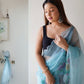 Rajwada Light Blue Organza Printed Saree With Unstitched Blouse For Women