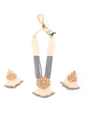 Rajwada Women Exclusive Grey Beaded Long Necklace Set