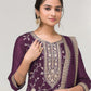 Rajwada Purple Silk Blend Embroidered Semi-Stitched Kurta Set For Women
